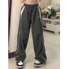 EMMIOL Y2K Baggy Nylon Track Pants Women High Waist Contrast Trousers(Grey)