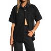 EMMIOL Button Down Shirts for Women – Short Sleeve Oversized Denim Shirts Business Casual Work Jean Tops Summer Clothes(Black)