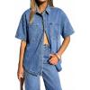 EMMIOL Button Down Shirts for Women – Short Sleeve Oversized Denim Shirts Business Casual Work Jean Tops Summer Clothes(Dark Blue)
