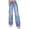 EMMIOL Cargo Pants Women Stretchy Wide Leg Baggy Jeans with Pockets Casual Trousers Y2K Vintage Streetwear Trendy 2026(Blue)