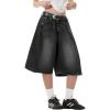 EMMIOL Jorts for Women Baggy Jeans Shorts Y2K Wide Leg Denim Barrel Shorts Grunge Streetwear(Black)