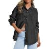 EMMIOL Women Denim Shirts Oversized Long Sleeve Button Down Blouse Distresse Jean Jacket Fall Outfits 2026(Black-thin)