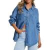 EMMIOL Women Denim Shirts Oversized Long Sleeve Button Down Blouse Distresse Jean Jacket Fall Outfits 2026(Dark Blue-thin)