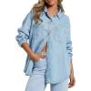 EMMIOL Women Denim Shirts Oversized Long Sleeve Button Down Blouse Distresse Jean Jacket Fall Outfits 2026(Light Blue-thin)