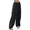 EMMIOL Y2K Baggy Nylon Track Pants Women High Waist Contrast Trousers(Black)