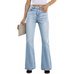 EMMIOL Flare Jeans for Women Trendy, Mid-High Waist Bootcut Bell Bottom Jeans, Stretchy Denim Y2K Pants with Pockets(A-mid Blue Wash-high Rised)