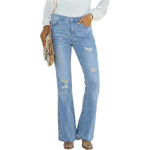 EMMIOL Flare Jeans for Women Trendy, Mid-High Waist Bootcut Bell Bottom Jeans, Stretchy Denim Y2K Pants with Pockets(C-light Blue-mid Rise)