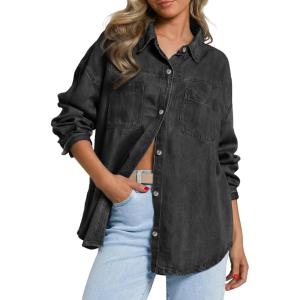 EMMIOL Women Denim Shirts Oversized Long Sleeve Button Down Blouse Distresse Jean Jacket Fall Outfits 2026(Black-thin)