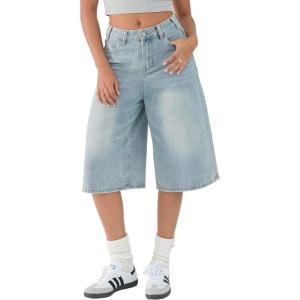 EMMIOL Women Jean Jorts Baggy Loose Fit Jean Shorts 2026 Summer Trendy Wide Leg Long Denim Shorts Y2K Clothes(Light Blue)