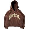EMMIOL Balaclava Oversized Full Zip Hoodie With Built-In Wind Proof Mask Long Sleeve Pullover Sweatshirt With Pocket(B-coffee)