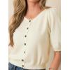 Cardigan for Women Short Puff Sleeve Button Down Cardigans Trendy Lightweight Crew Neck Knit Tops Bolero Shrug(Apricot)