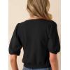 Cardigan for Women Short Puff Sleeve Button Down Cardigans Trendy Lightweight Crew Neck Knit Tops Bolero Shrug(Black)