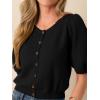 Cardigan for Women Short Puff Sleeve Button Down Cardigans Trendy Lightweight Crew Neck Knit Tops Bolero Shrug(Black)