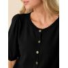 Cardigan for Women Short Puff Sleeve Button Down Cardigans Trendy Lightweight Crew Neck Knit Tops Bolero Shrug(Black)