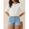 Cardigan for Women Short Puff Sleeve Button Down Cardigans Trendy Lightweight Crew Neck Knit Tops Bolero Shrug(White)