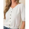 Cardigan for Women Short Puff Sleeve Button Down Cardigans Trendy Lightweight Crew Neck Knit Tops Bolero Shrug(White)