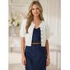 Cardigan for Women Short Puff Sleeve Button Down Cardigans Trendy Lightweight Crew Neck Knit Tops Bolero Shrug(White)