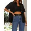 EMMIOL Women Denim Shirts Oversized Long Sleeve Button Down Blouse Distresse Jean Jacket Fall Outfits 2026(Black-short Sleeve)