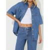 EMMIOL Women Denim Shirts Oversized Long Sleeve Button Down Blouse Distresse Jean Jacket Fall Outfits 2026(Dark Blue-short Sleeve)