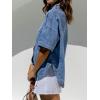EMMIOL Women Denim Shirts Oversized Long Sleeve Button Down Blouse Distresse Jean Jacket Fall Outfits 2026(Dark Blue-short Sleeve)