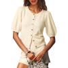 Cardigan for Women Short Puff Sleeve Button Down Cardigans Trendy Lightweight Crew Neck Knit Tops Bolero Shrug(Apricot)