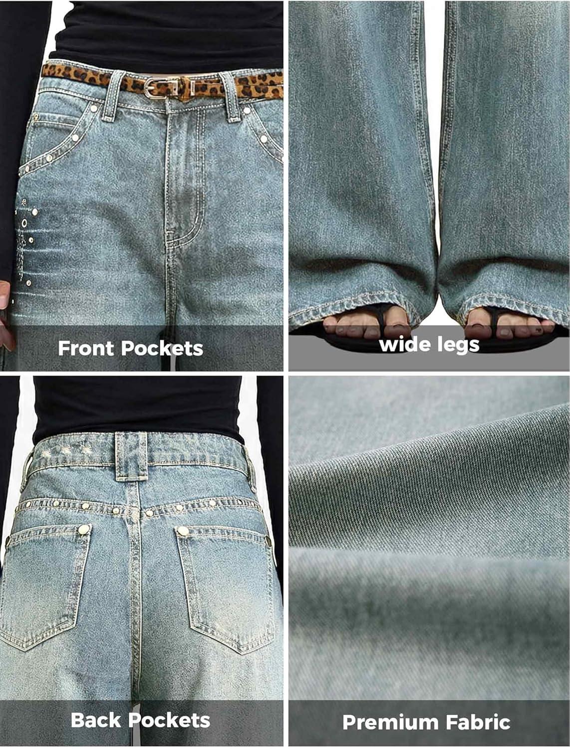 image:imageEMMIOL 2026 Womens Mid High Waisted Wide Leg Jeans Rivet Y2K Baggy Jeans Trendy Loose Straight Denim Pants with PocketsBb002old Blue