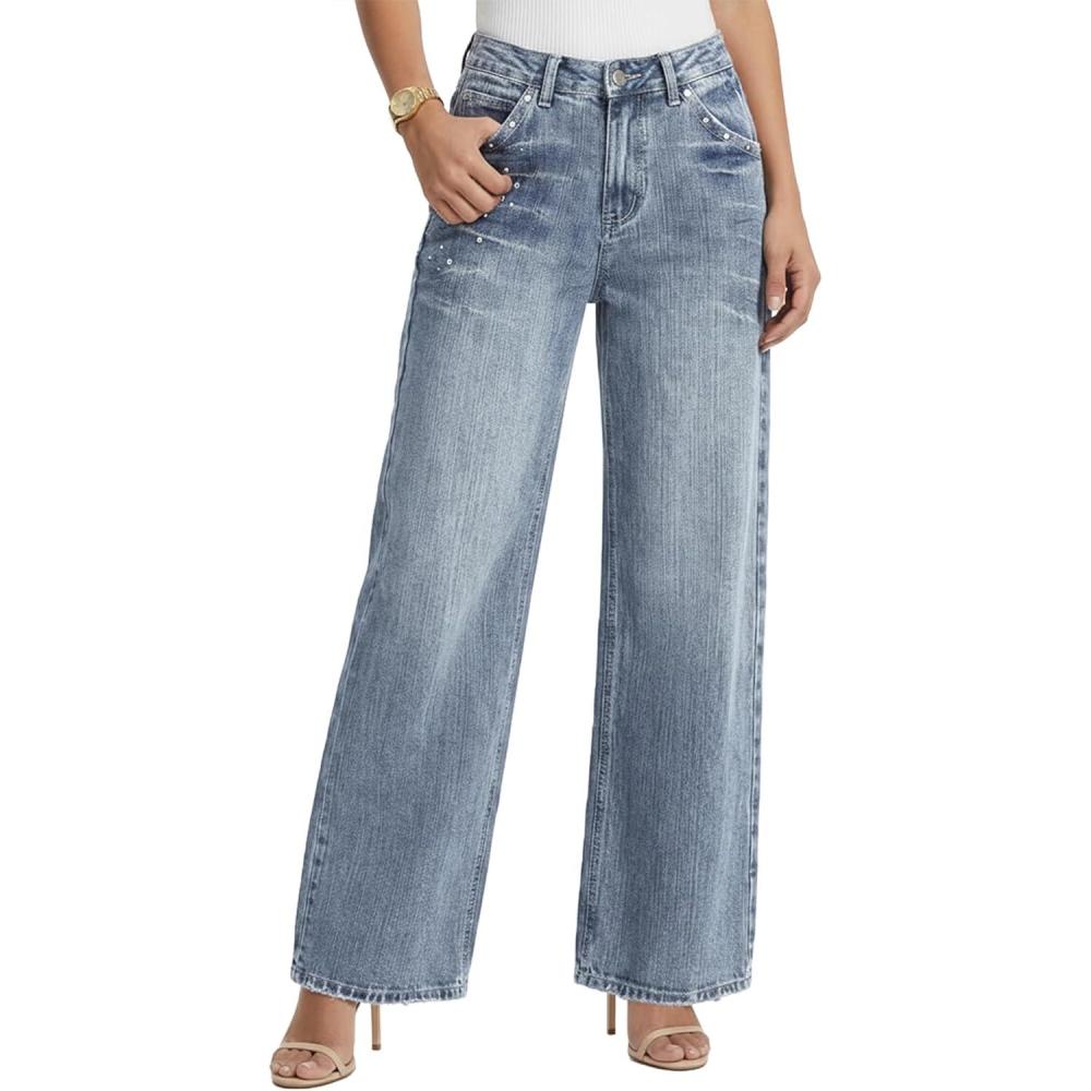image:imageEMMIOL 2026 Womens Mid High Waisted Wide Leg Jeans Rivet Y2K Baggy Jeans Trendy Loose Straight Denim Pants with PocketsBb001light Blue