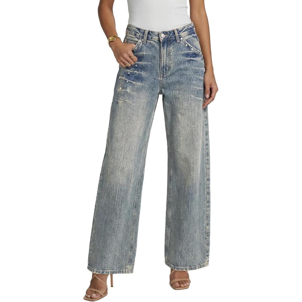 image:imageEMMIOL 2026 Womens Mid High Waisted Wide Leg Jeans Rivet Y2K Baggy Jeans Trendy Loose Straight Denim Pants with PocketsBb001retro Blue
