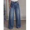 EMMIOL 2026 Women’s Mid High Waisted Wide Leg Jeans Rivet Y2K Baggy Jeans Trendy Loose Straight Denim Pants with Pockets(Bb001-dark Blue)