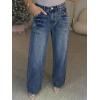 EMMIOL 2026 Women’s Mid High Waisted Wide Leg Jeans Rivet Y2K Baggy Jeans Trendy Loose Straight Denim Pants with Pockets(Bb001-dark Blue)