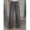 EMMIOL 2026 Women’s Mid High Waisted Wide Leg Jeans Rivet Y2K Baggy Jeans Trendy Loose Straight Denim Pants with Pockets(Bb002-gray Black)