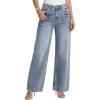 EMMIOL 2026 Women’s Mid High Waisted Wide Leg Jeans Rivet Y2K Baggy Jeans Trendy Loose Straight Denim Pants with Pockets(Bb001-light Blue)
