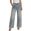 EMMIOL 2026 Women’s Mid High Waisted Wide Leg Jeans Rivet Y2K Baggy Jeans Trendy Loose Straight Denim Pants with Pockets(Bb001-retro Blue)