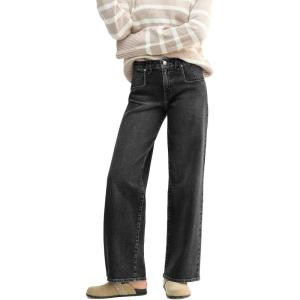 EMMIOL 047 Mid Rise Straight Leg Womens Baggy Jeans, Y2K Boyfriend Wide Leg Cute Trendy Loose Fit Denim Pants Stretch(047-black 2)
