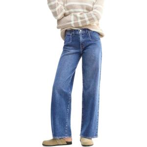 EMMIOL 047 Mid Rise Straight Leg Womens Baggy Jeans, Y2K Boyfriend Wide Leg Cute Trendy Loose Fit Denim Pants Stretch(047-blue)