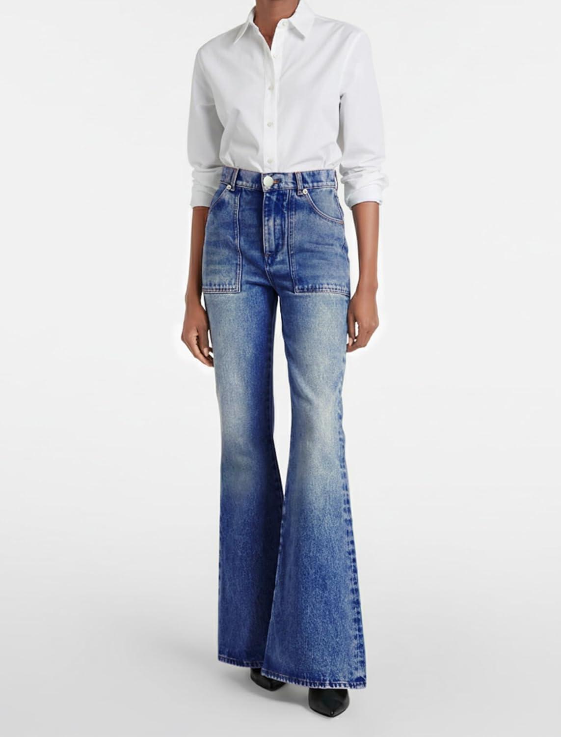 image:imageEMMIOL Womens Flare Wide Leg Jeans Stretchy High Waisted Bell Bottom 2026 Basic Bootcut Denim PantsAdark Blue