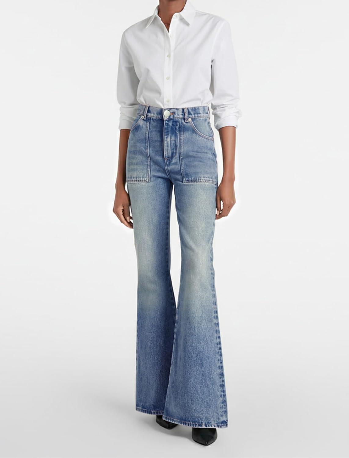 image:imageEMMIOL Womens Flare Wide Leg Jeans Stretchy High Waisted Bell Bottom 2026 Basic Bootcut Denim PantsAlight Blue