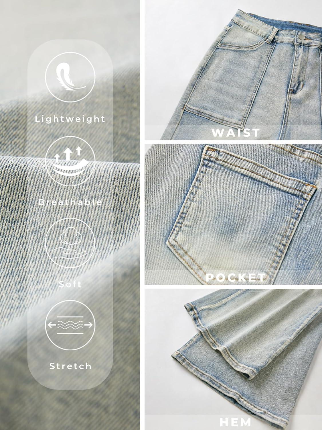 image:imageEMMIOL Womens Flare Wide Leg Jeans Stretchy High Waisted Bell Bottom 2026 Basic Bootcut Denim PantsAretro Blue