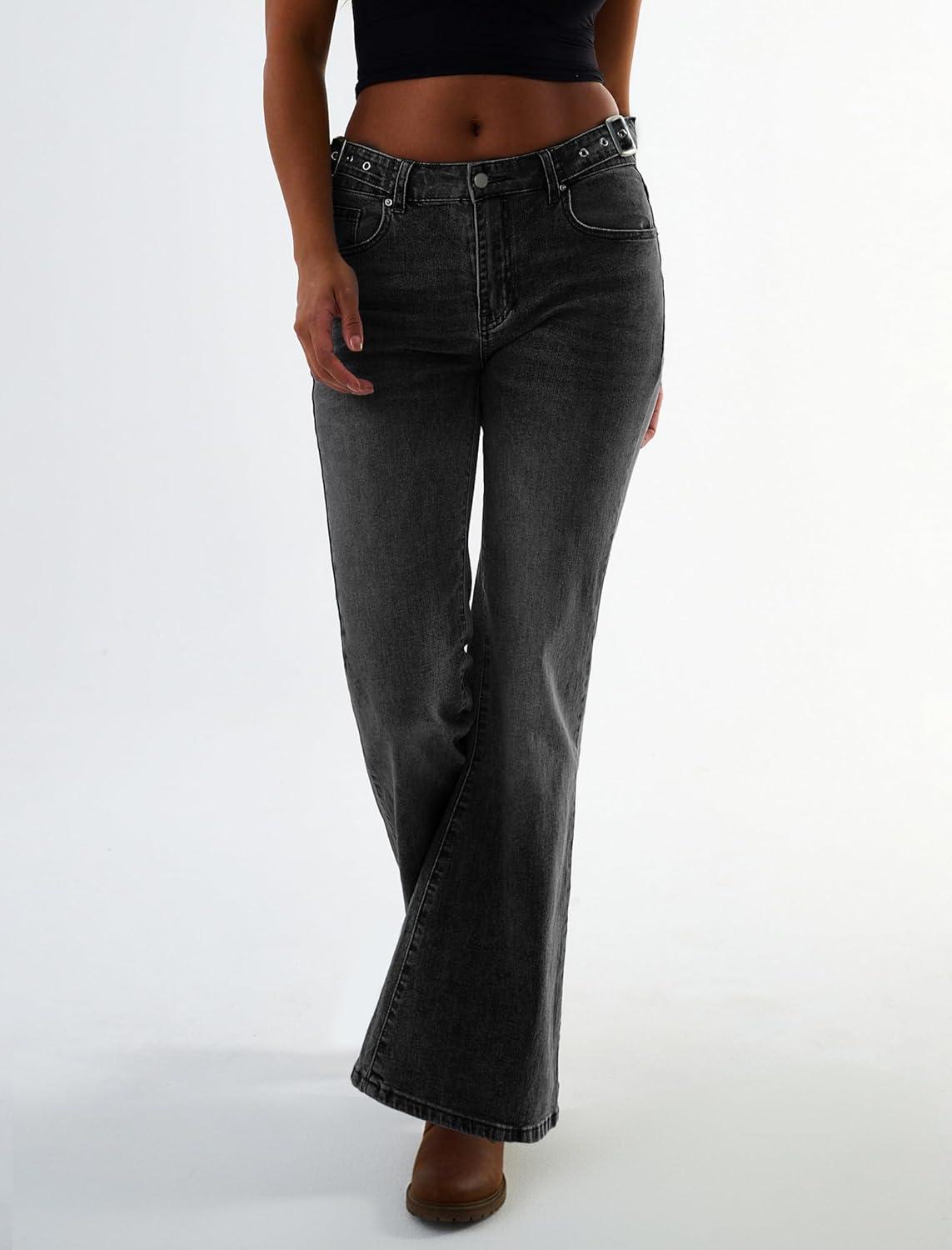 image:imageEMMIOL Womens Flare Wide Leg Jeans Stretchy High Waisted Bell Bottom 2026 Basic Bootcut Denim PantsCblack