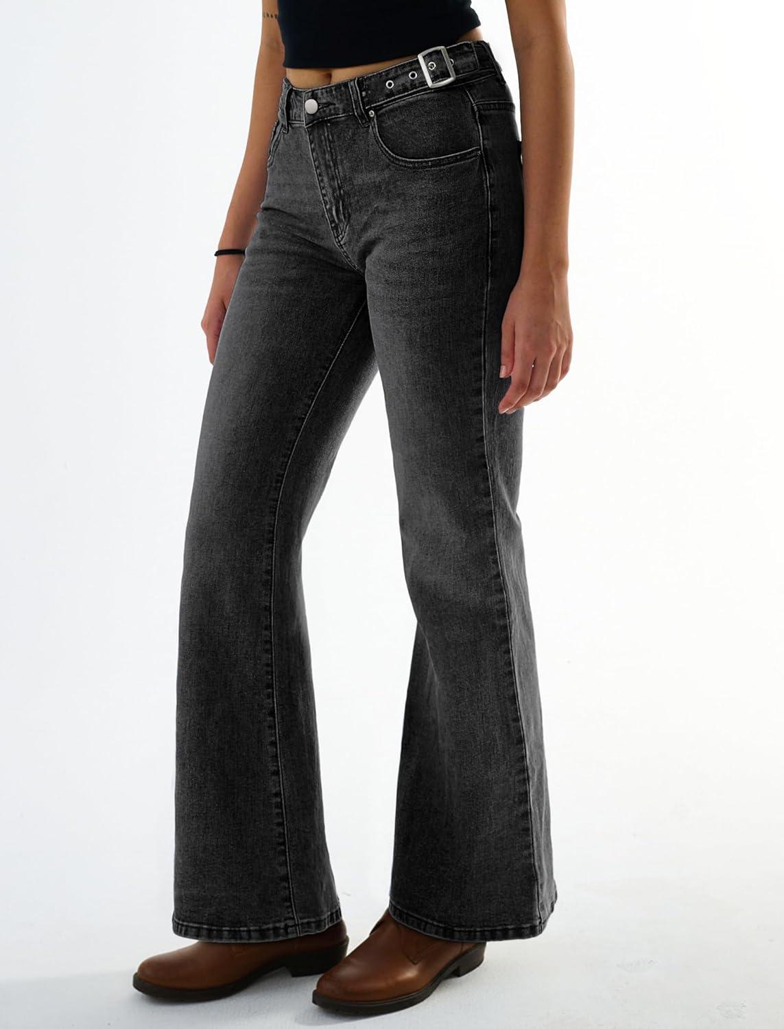 image:imageEMMIOL Womens Flare Wide Leg Jeans Stretchy High Waisted Bell Bottom 2026 Basic Bootcut Denim PantsCblack