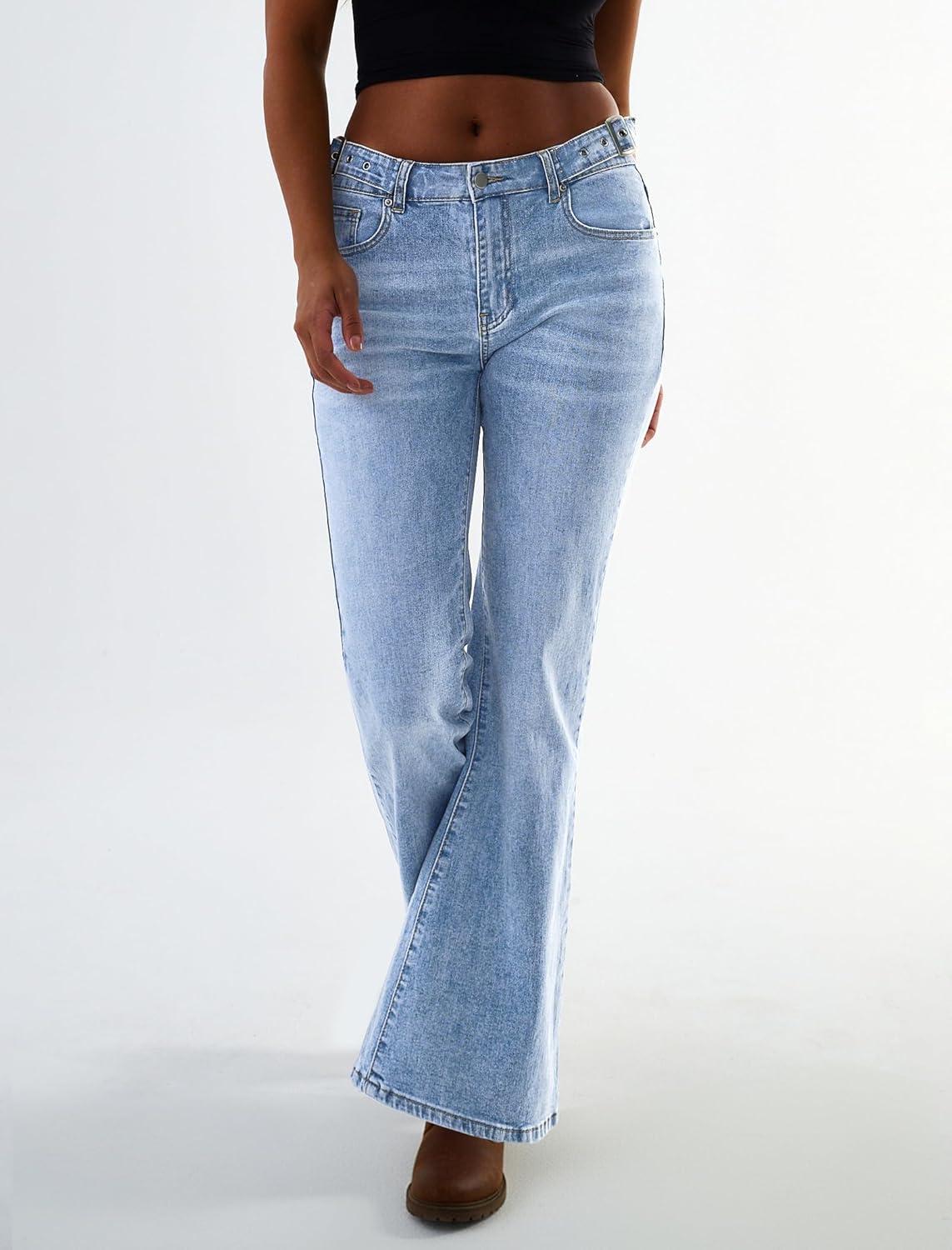image:imageEMMIOL Womens Flare Wide Leg Jeans Stretchy High Waisted Bell Bottom 2026 Basic Bootcut Denim PantsClight Blue