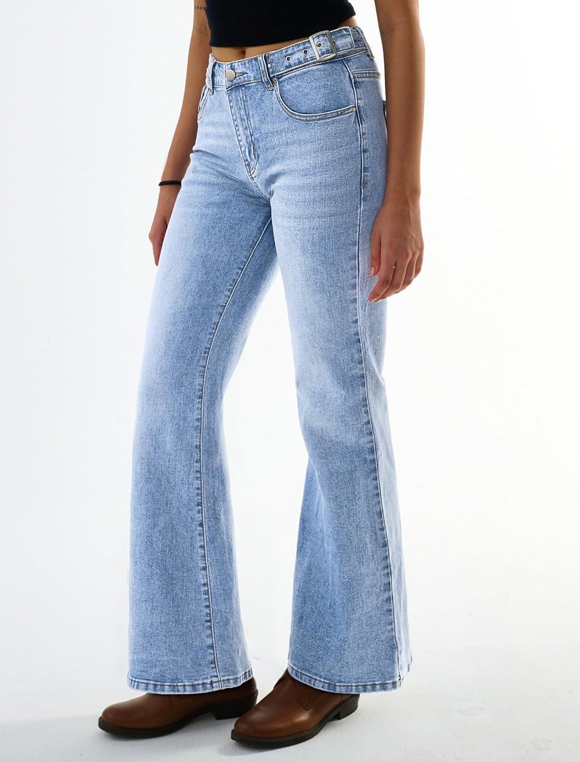 image:imageEMMIOL Womens Flare Wide Leg Jeans Stretchy High Waisted Bell Bottom 2026 Basic Bootcut Denim PantsClight Blue