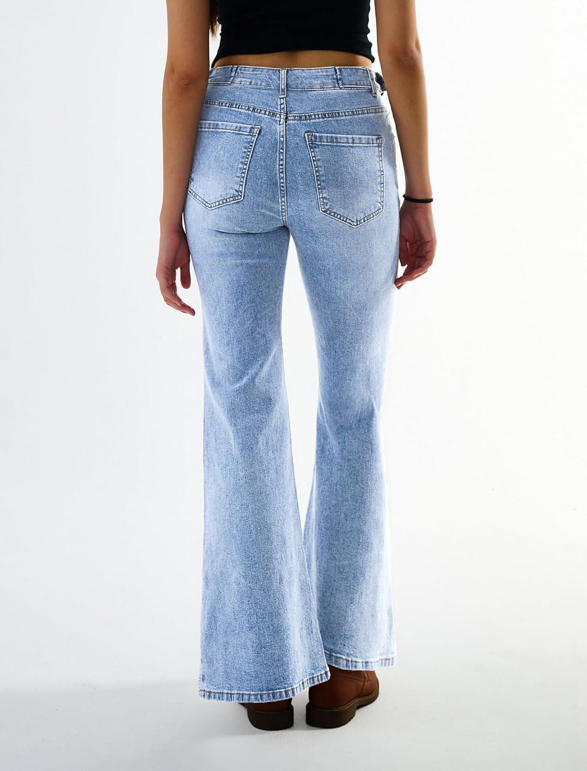 image:imageEMMIOL Womens Flare Wide Leg Jeans Stretchy High Waisted Bell Bottom 2026 Basic Bootcut Denim PantsClight Blue