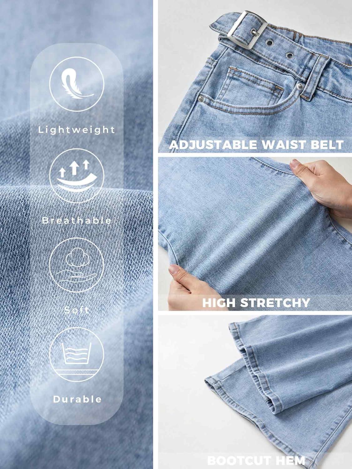 image:imageEMMIOL Womens Flare Wide Leg Jeans Stretchy High Waisted Bell Bottom 2026 Basic Bootcut Denim PantsClight Blue