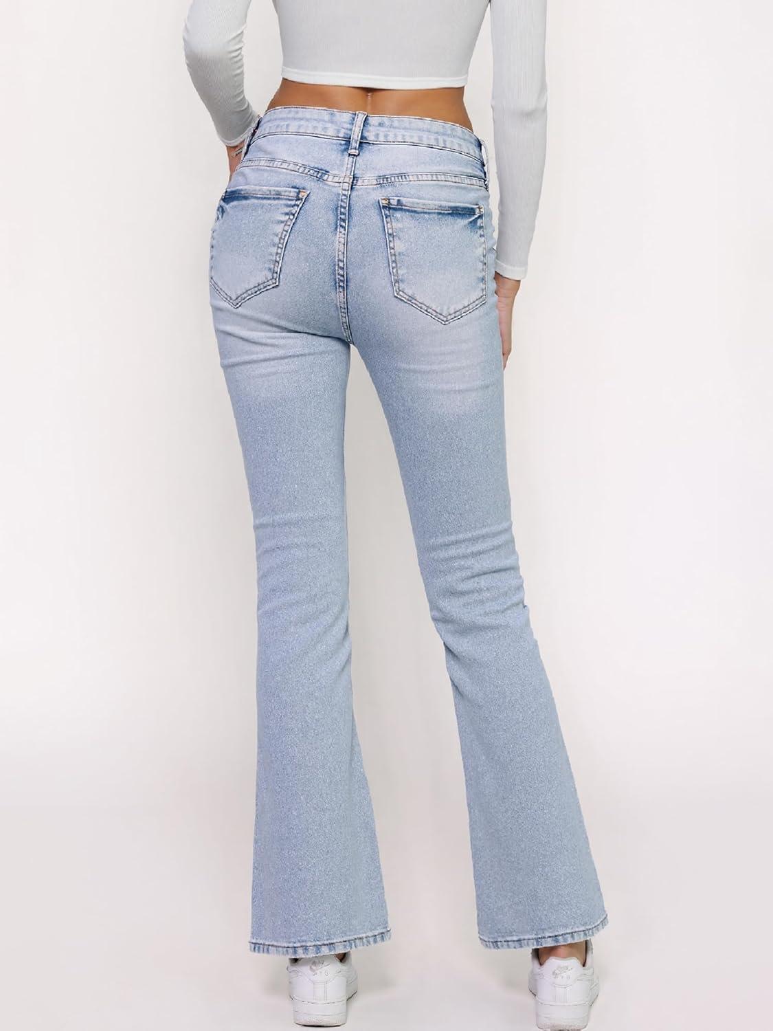 image:imageEMMIOL Womens Flare Wide Leg Jeans Stretchy High Waisted Bell Bottom 2026 Basic Bootcut Denim PantsHigh Rise Sky Blue