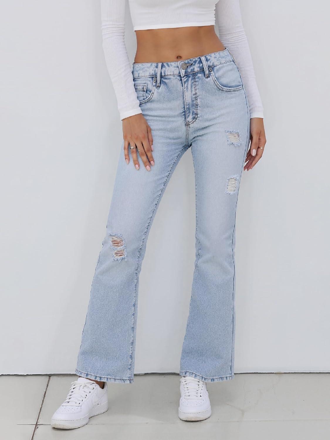 image:imageEMMIOL Womens Flare Wide Leg Jeans Stretchy High Waisted Bell Bottom 2026 Basic Bootcut Denim PantsHigh Rise Sky Blue