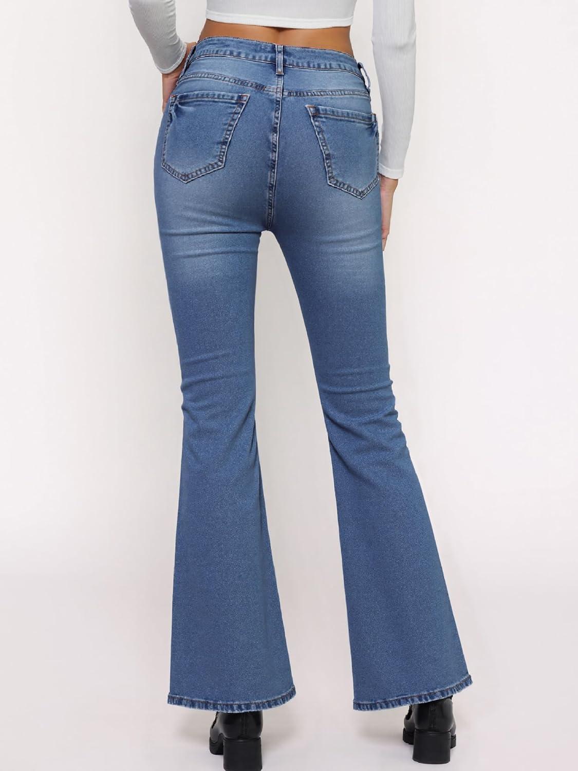 image:imageEMMIOL Womens Flare Wide Leg Jeans Stretchy High Waisted Bell Bottom 2026 Basic Bootcut Denim PantsMid Blue