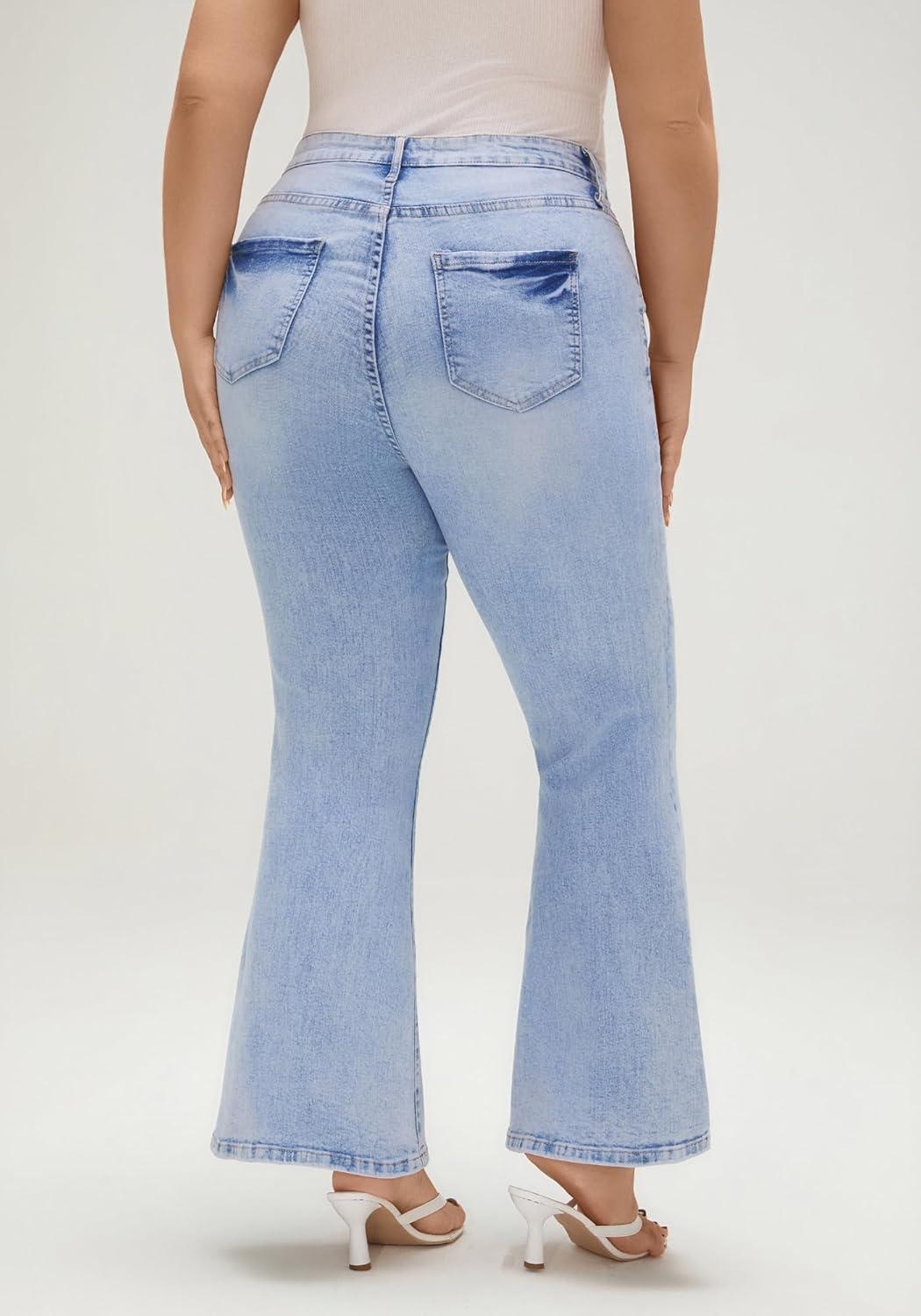 image:imageEMMIOL Womens Flare Wide Leg Jeans Stretchy High Waisted Bell Bottom 2026 Basic Bootcut Denim PantsMid Rise Sky Blue
