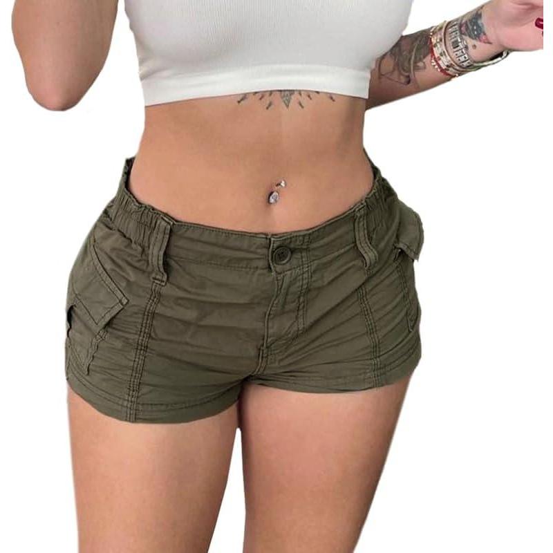image:imageCargo Shorts for Women Trendy 2025 Summer High Wasited Utility Cut Off Y2k Mini Shorts with Pockets BottomsArmy Green
