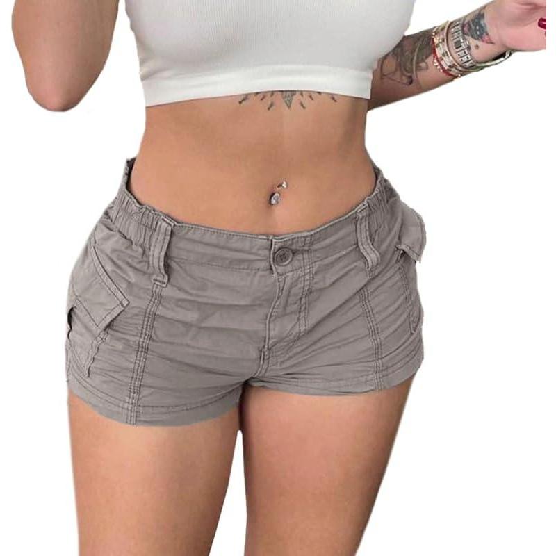 image:imageCargo Shorts for Women Trendy 2025 Summer High Wasited Utility Cut Off Y2k Mini Shorts with Pockets BottomsGrey
